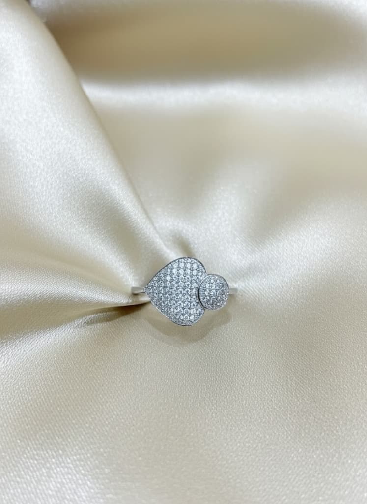Micropave Heart Cubic Zirconia Cocktail Ring