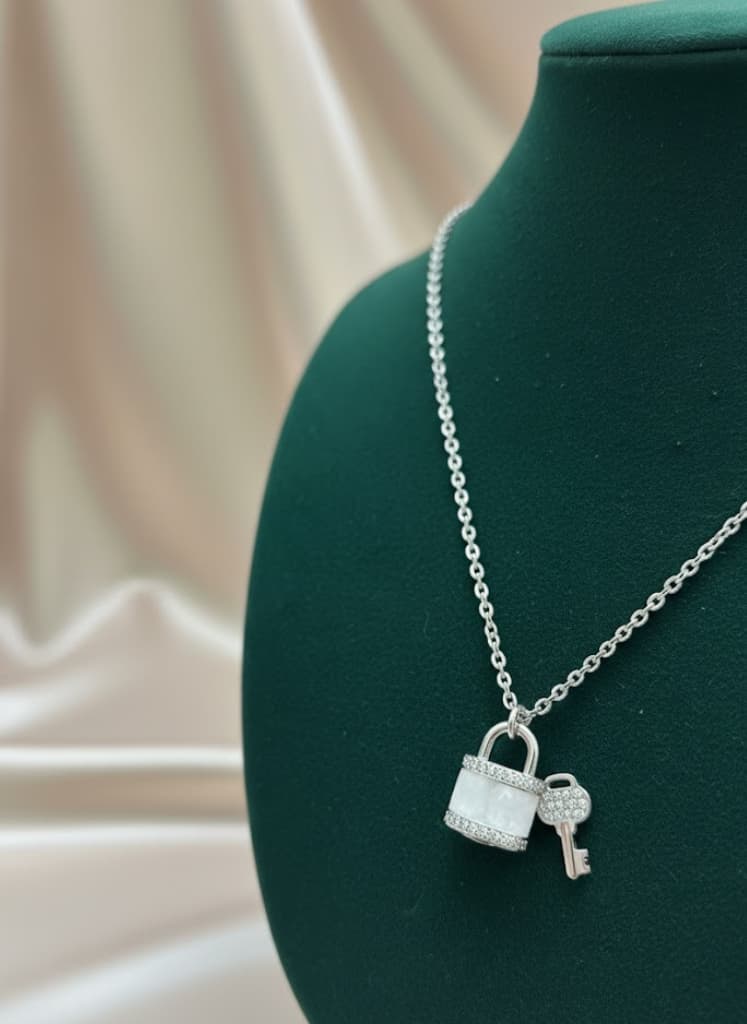 Mother Of Pearl Lock Key Necklace - Image 3