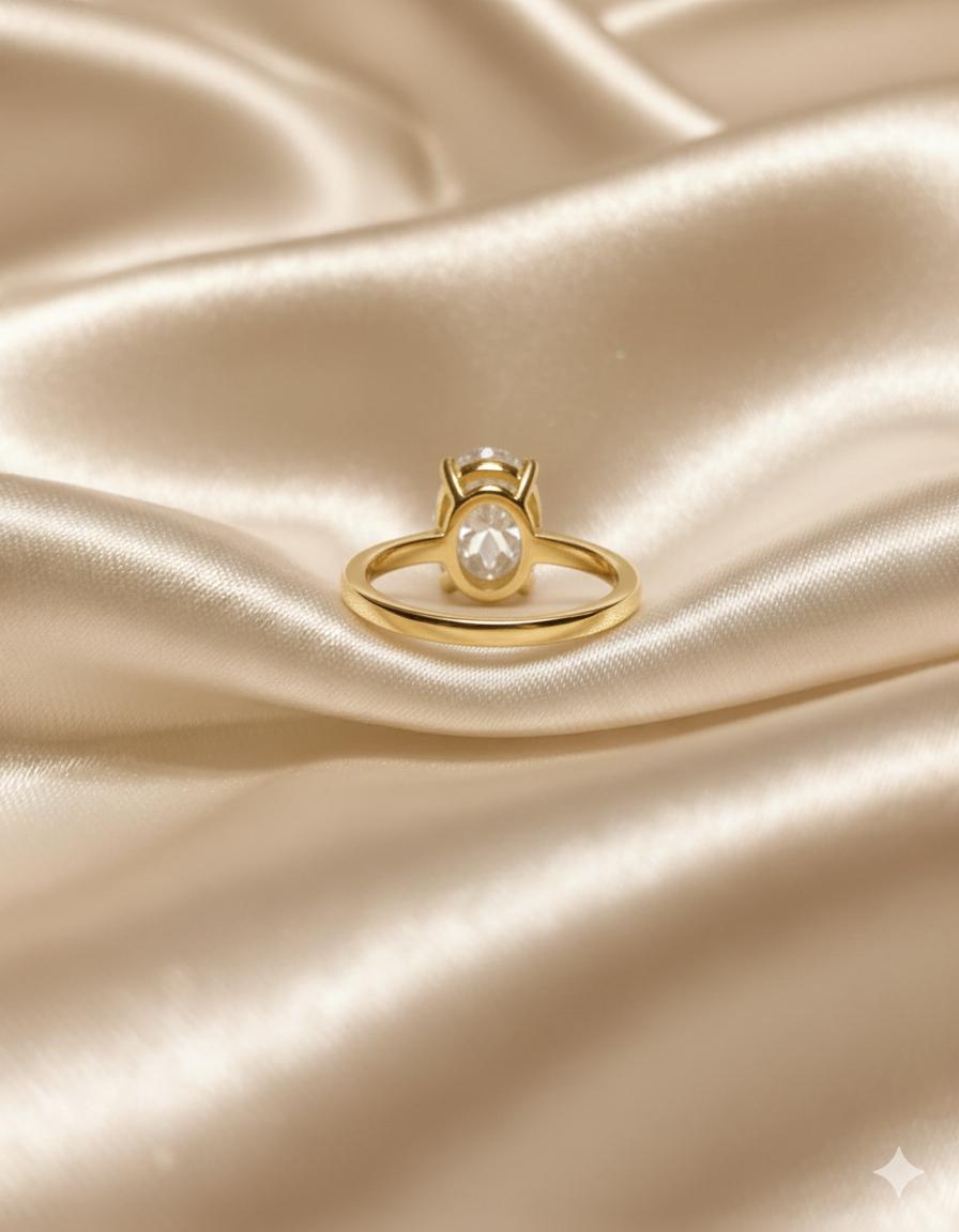 Oval Solitaire Ring With Gold-Tone Finish - Image 3