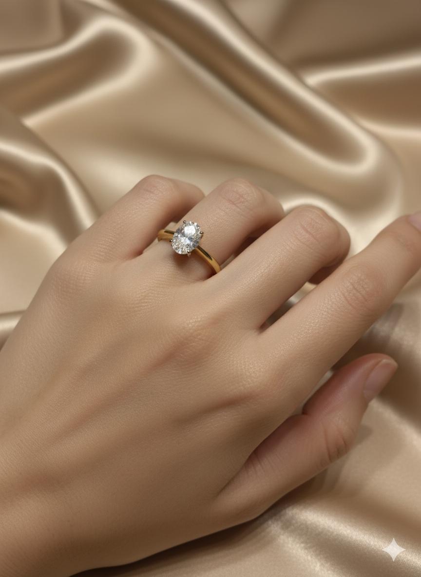 Oval Solitaire Ring With Gold-Tone Finish - Image 5