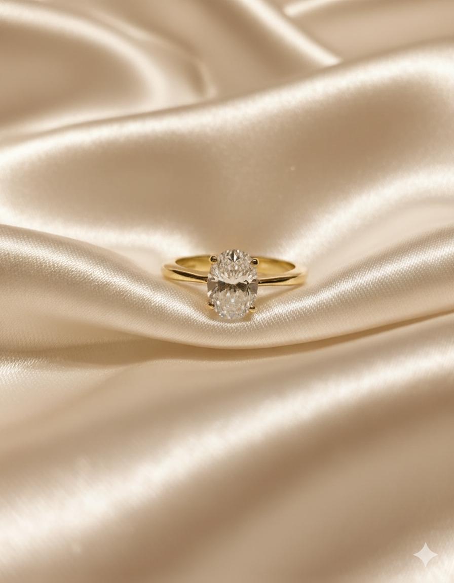 Oval Solitaire Ring With Gold-Tone Finish