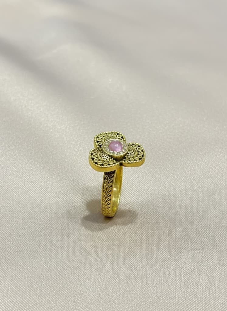 Pink Filigree Flower Ring - Image 2