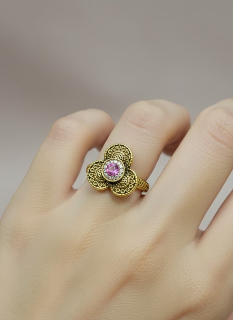 Pink Filigree Flower Ring - Image 4