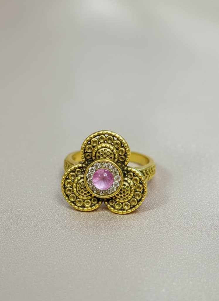Pink Filigree Flower Ring