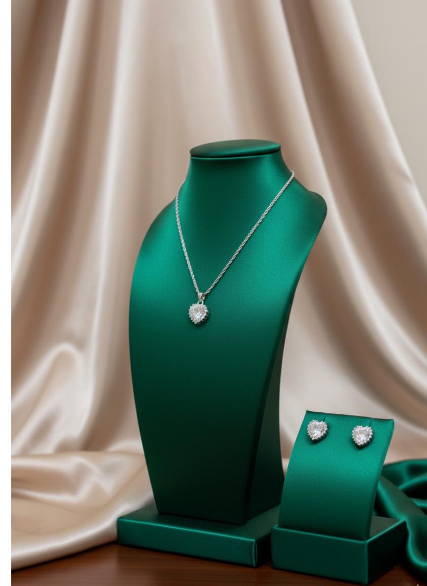 Simulated Diamond Heart Shape Pendant And Earring - Image 2