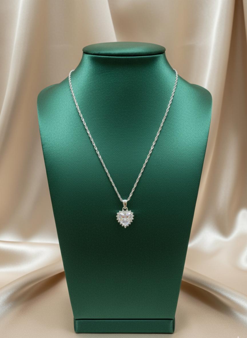Simulated Diamond Heart Shape Pendant And Earring - Image 3