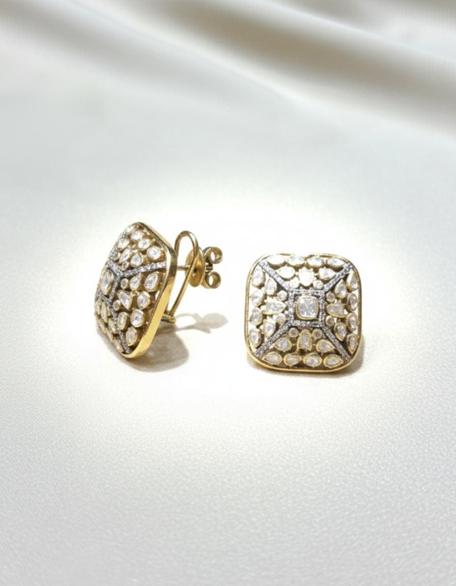 Square Moissanite Polki Statement Studs - Image 3