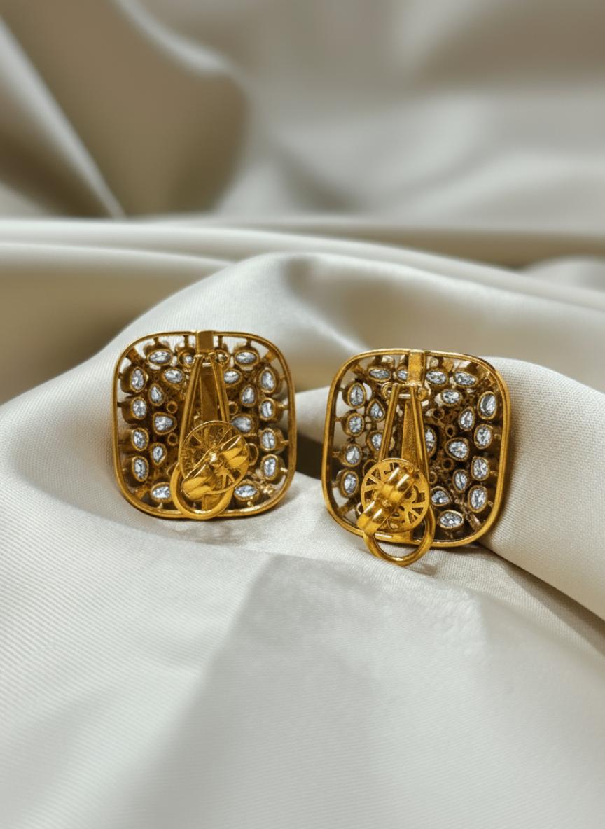 Square Moissanite Polki Statement Studs - Image 2