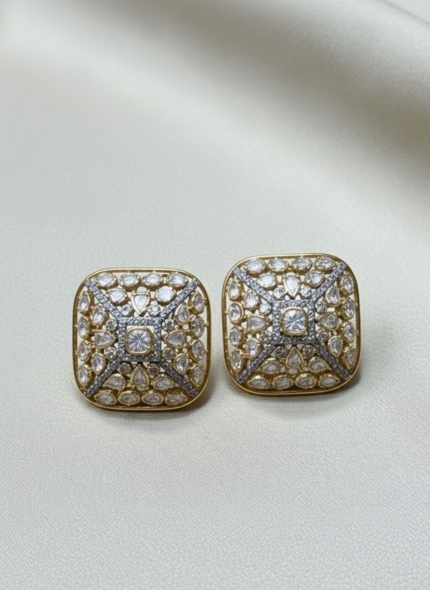 Square Moissanite Polki Statement Studs