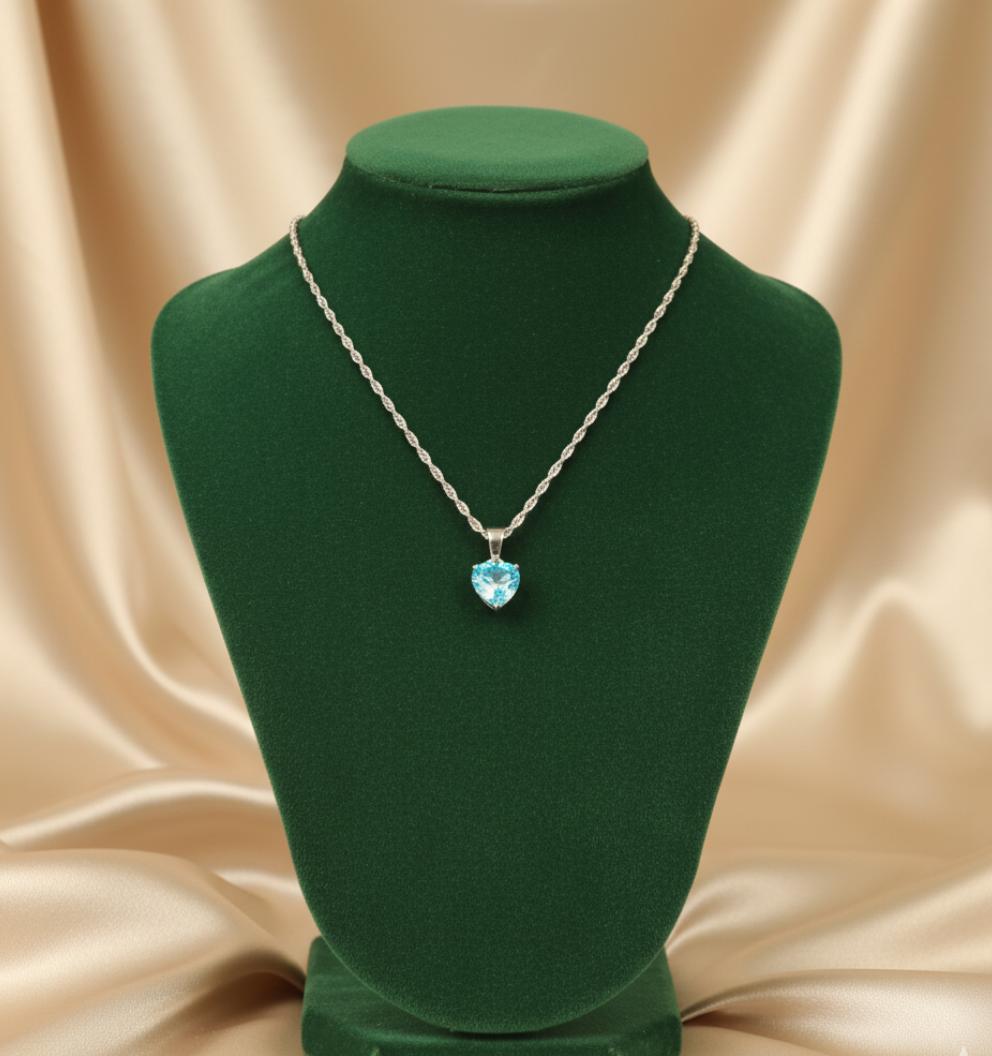 Blue Cubic Zirconia Heart Solitaire Pendant - Image 3