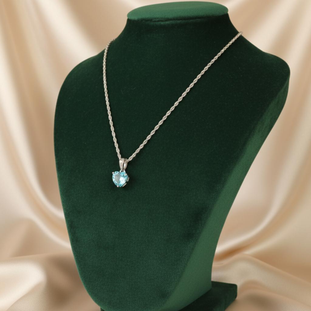 Blue Cubic Zirconia Heart Solitaire Pendant - Image 2