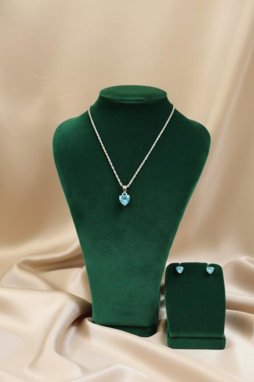 Blue Cubic Zirconia Heart Solitaire Pendant