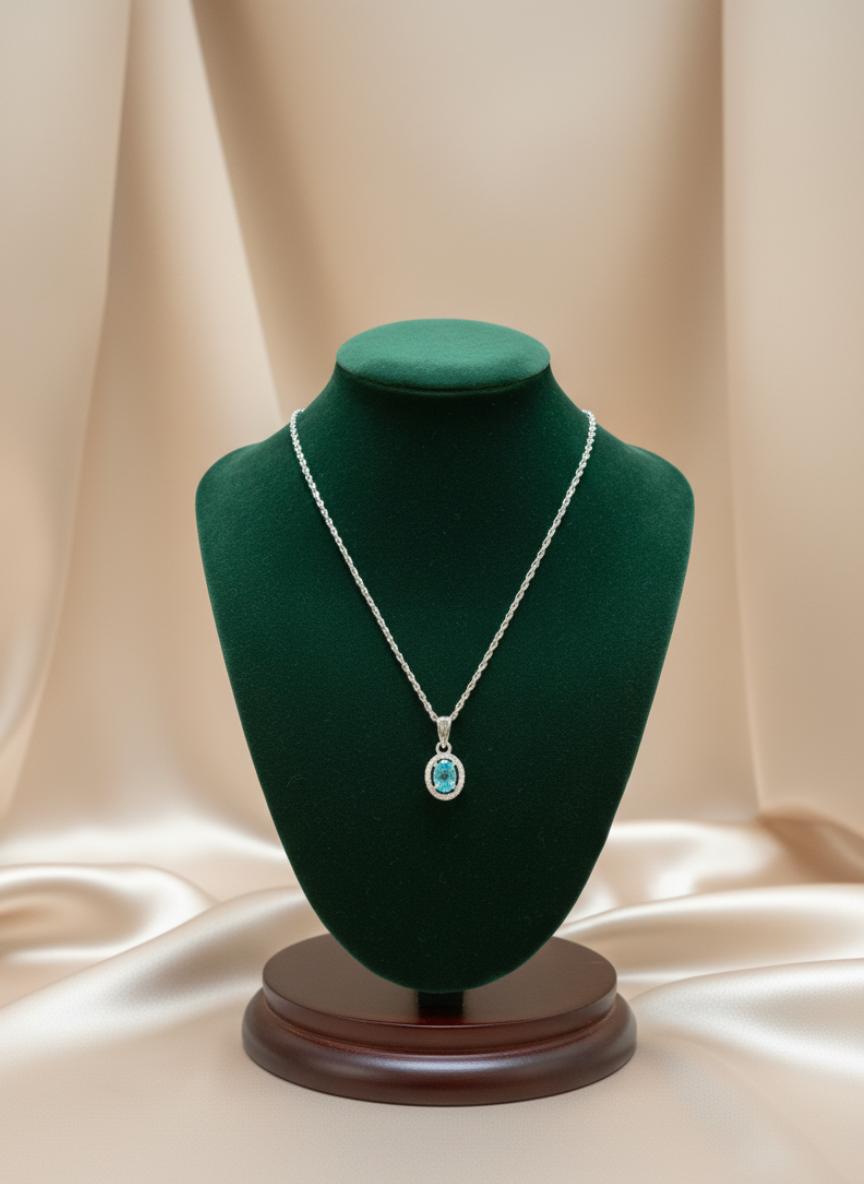 Blue Cubic Zirconia  Halo Pendant Earring Set - Image 3