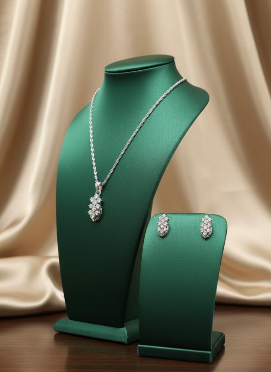 Shield Design Cubic Zirconia Pendant Earring Set  - Image 2