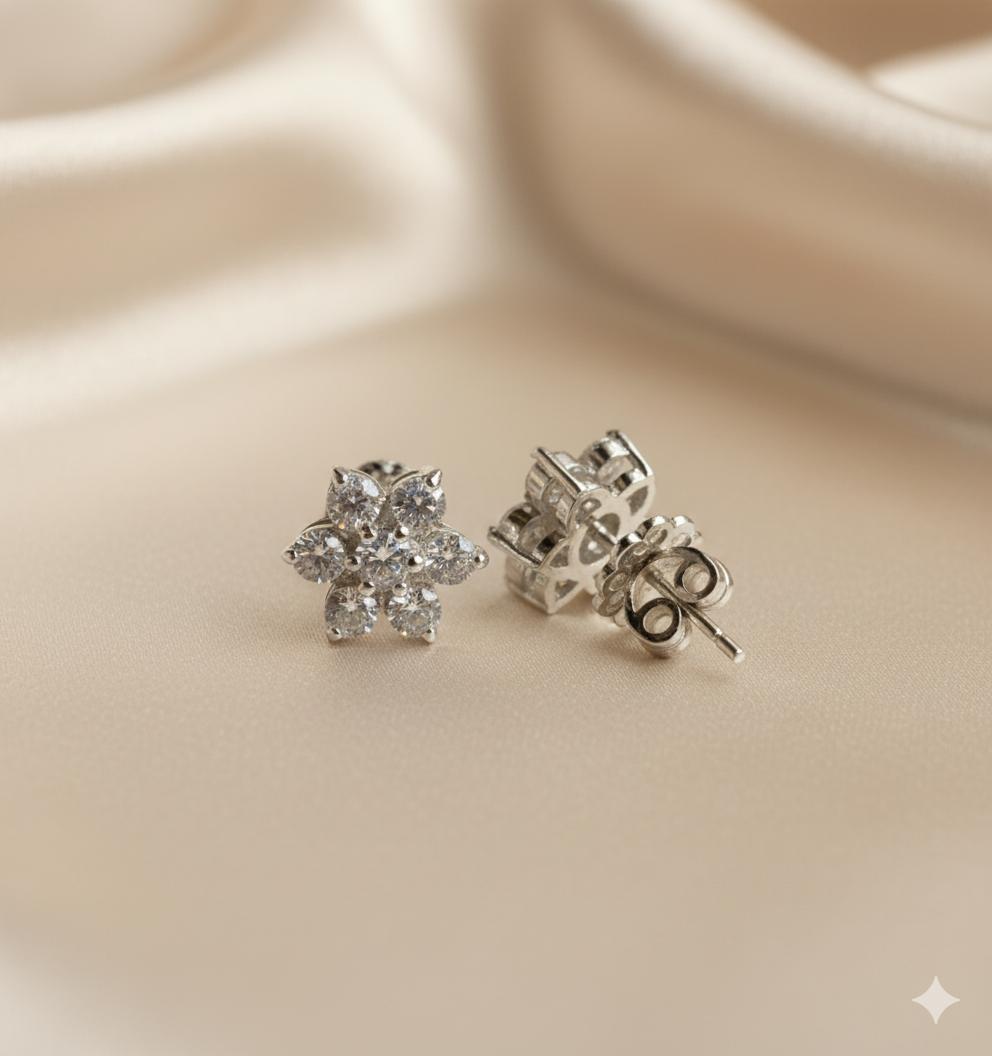 Cubic Zirconia Flower Cluster Stud Earrings - Image 2