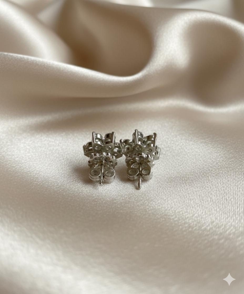 Cubic Zirconia Flower Cluster Stud Earrings - Image 3