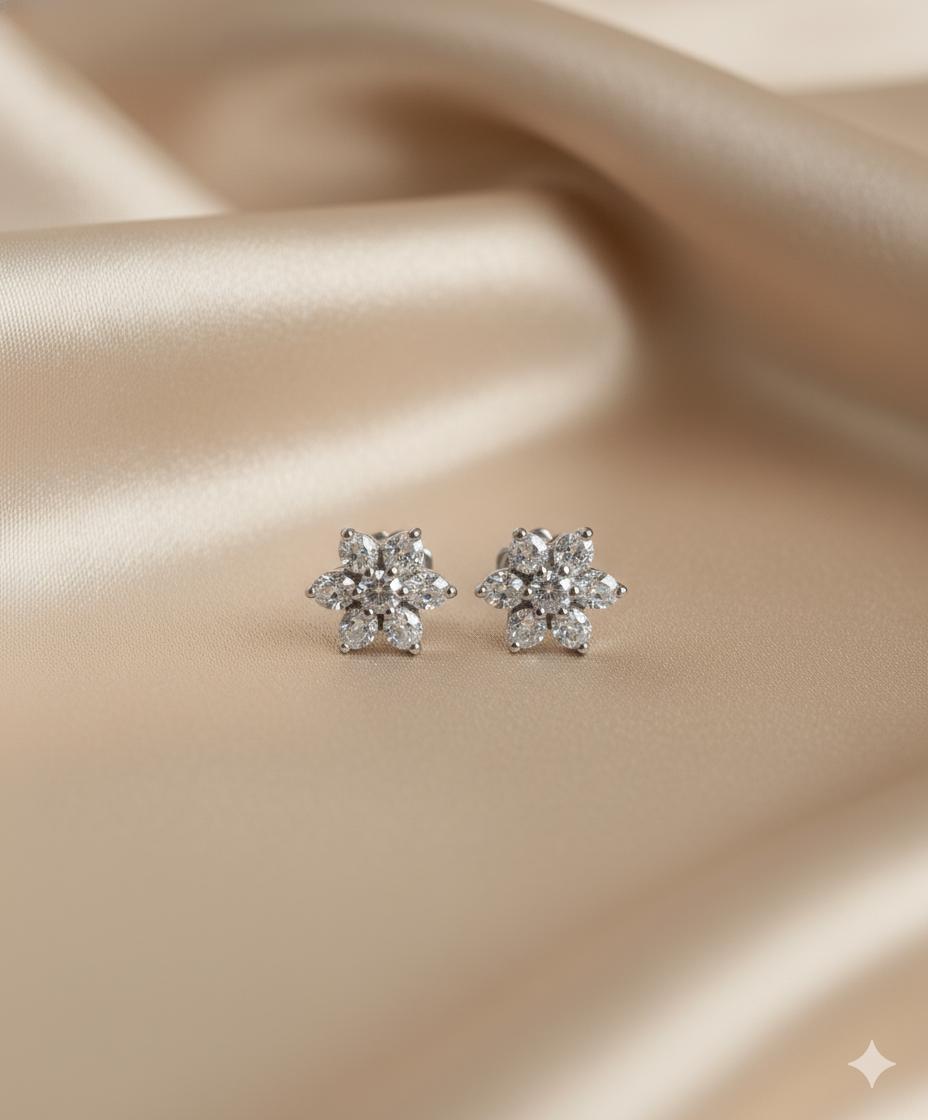 Cubic Zirconia Flower Cluster Stud Earrings