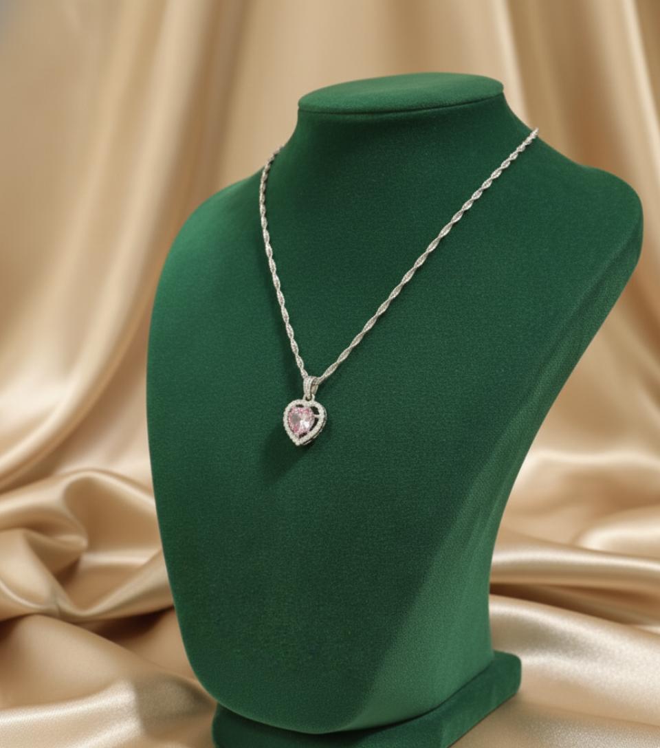  Double Heart Cubic Zirconia Halo Pendant Necklace - Image 2