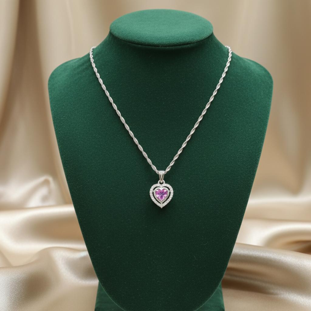  Double Heart Cubic Zirconia Halo Pendant Necklace - Image 3