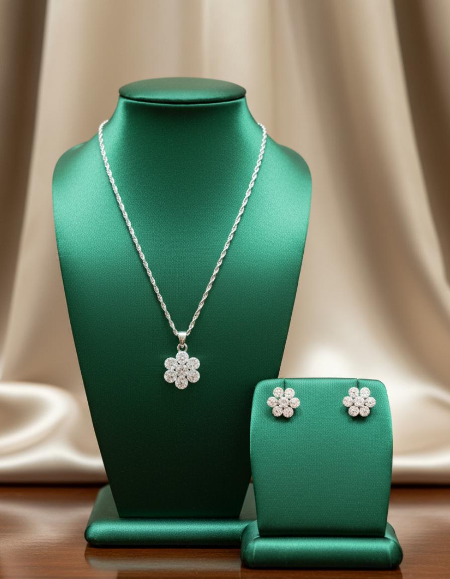  Flower Cubic Zirconia Jewelry Set