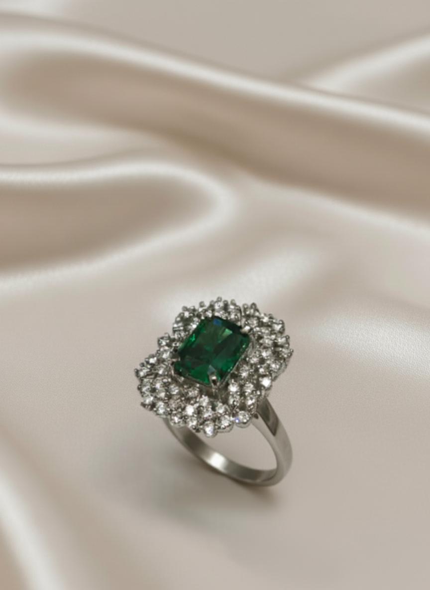 Green Center Cz Halo Statement Ring - Image 2