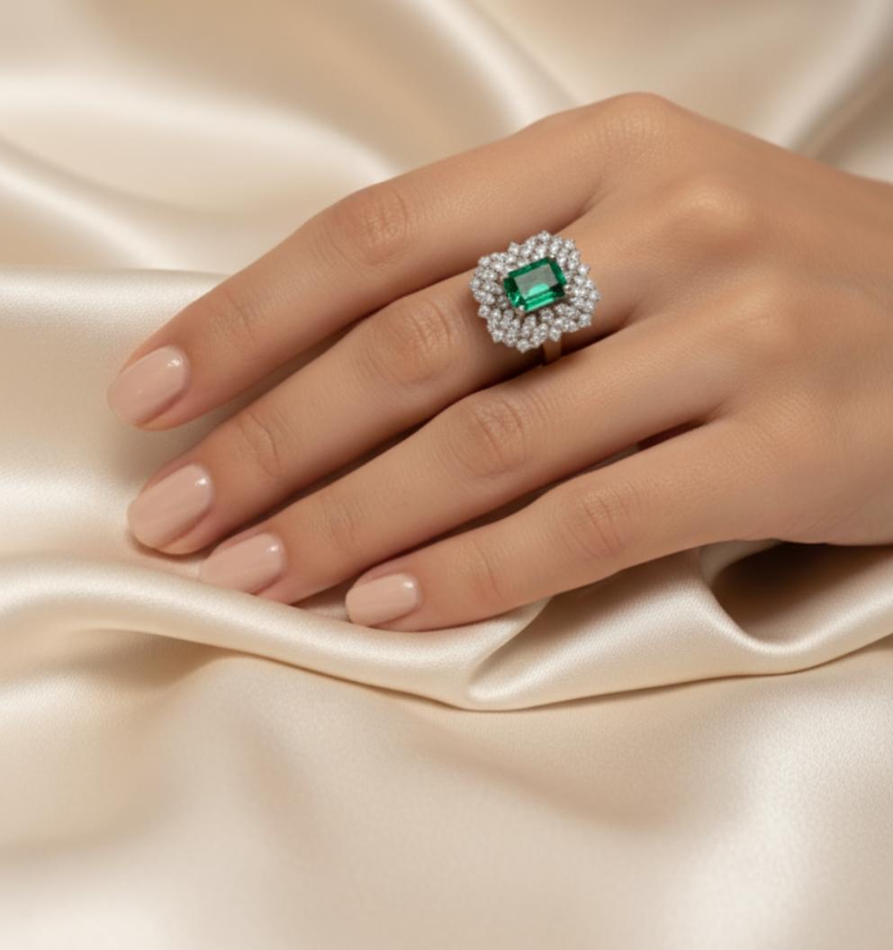 Green Center Cz Halo Statement Ring - Image 4
