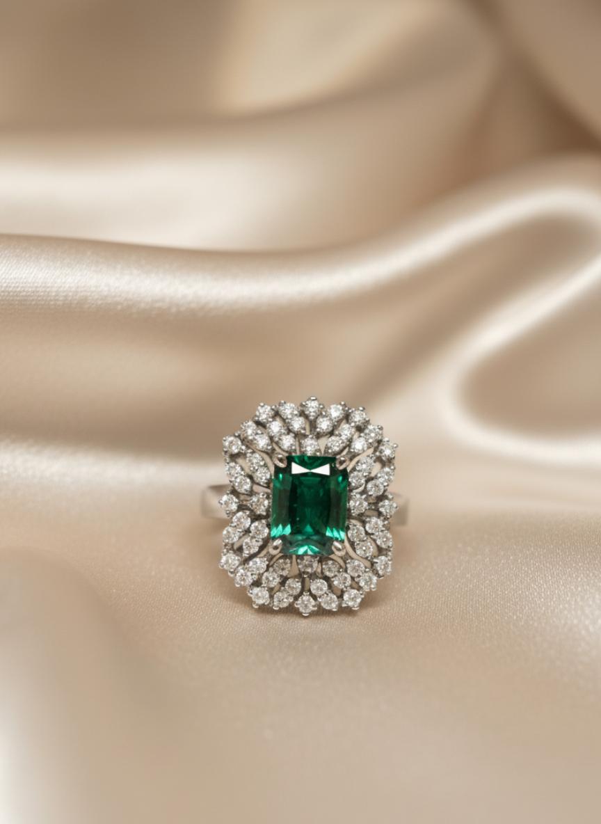 Green Center Cz Halo Statement Ring