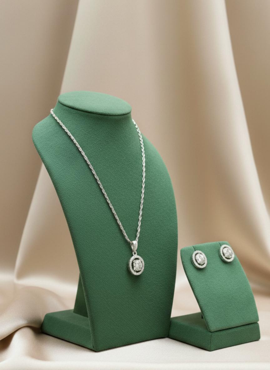 Halo Cubic Zirconia Pendant And Earring Set - Image 2