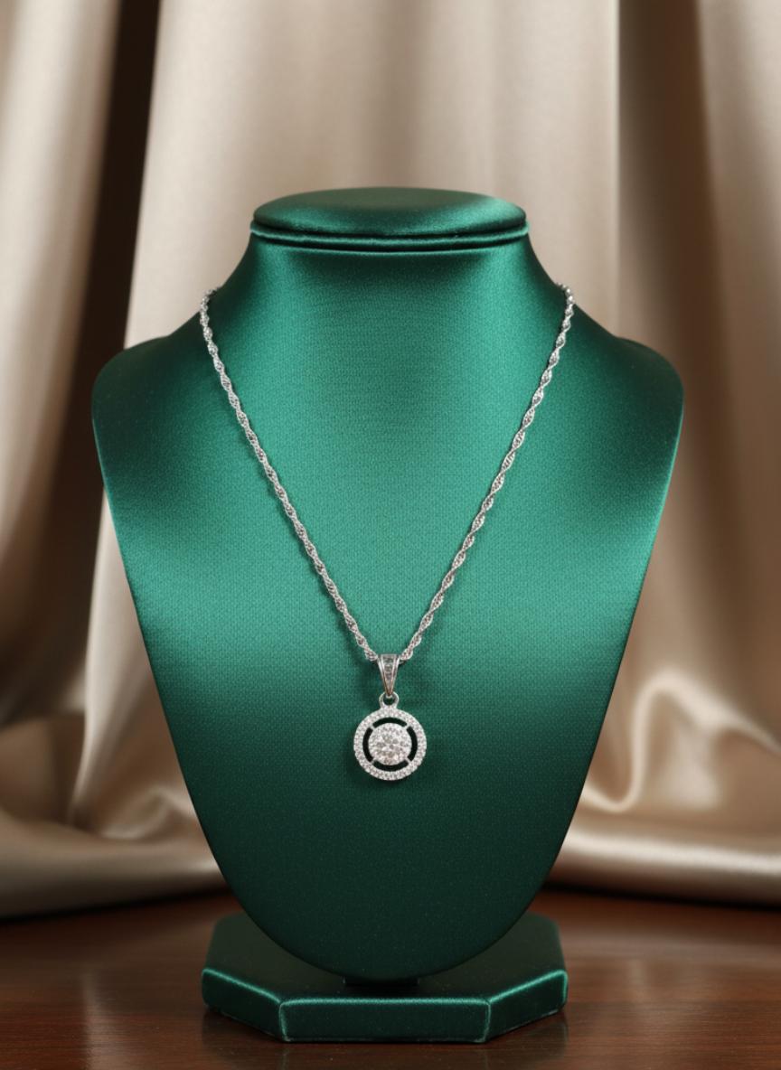 Halo Cubic Zirconia Pendant And Earring Set - Image 3