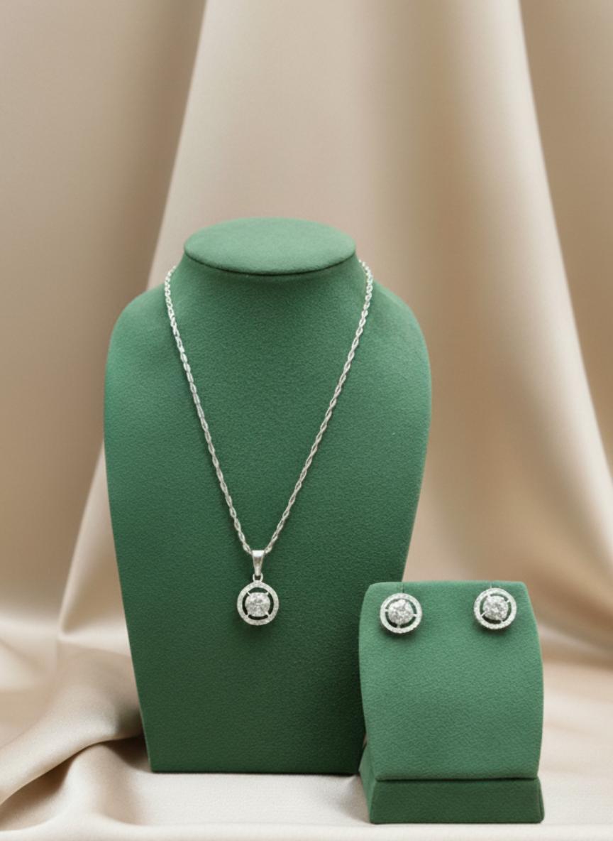 Halo Cubic Zirconia Pendant And Earring Set