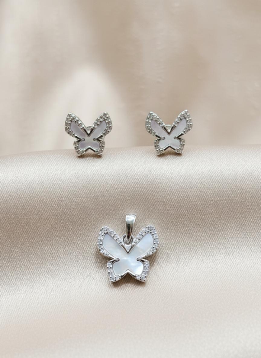 Mother Of Pearl Butterfly Jewelry Set