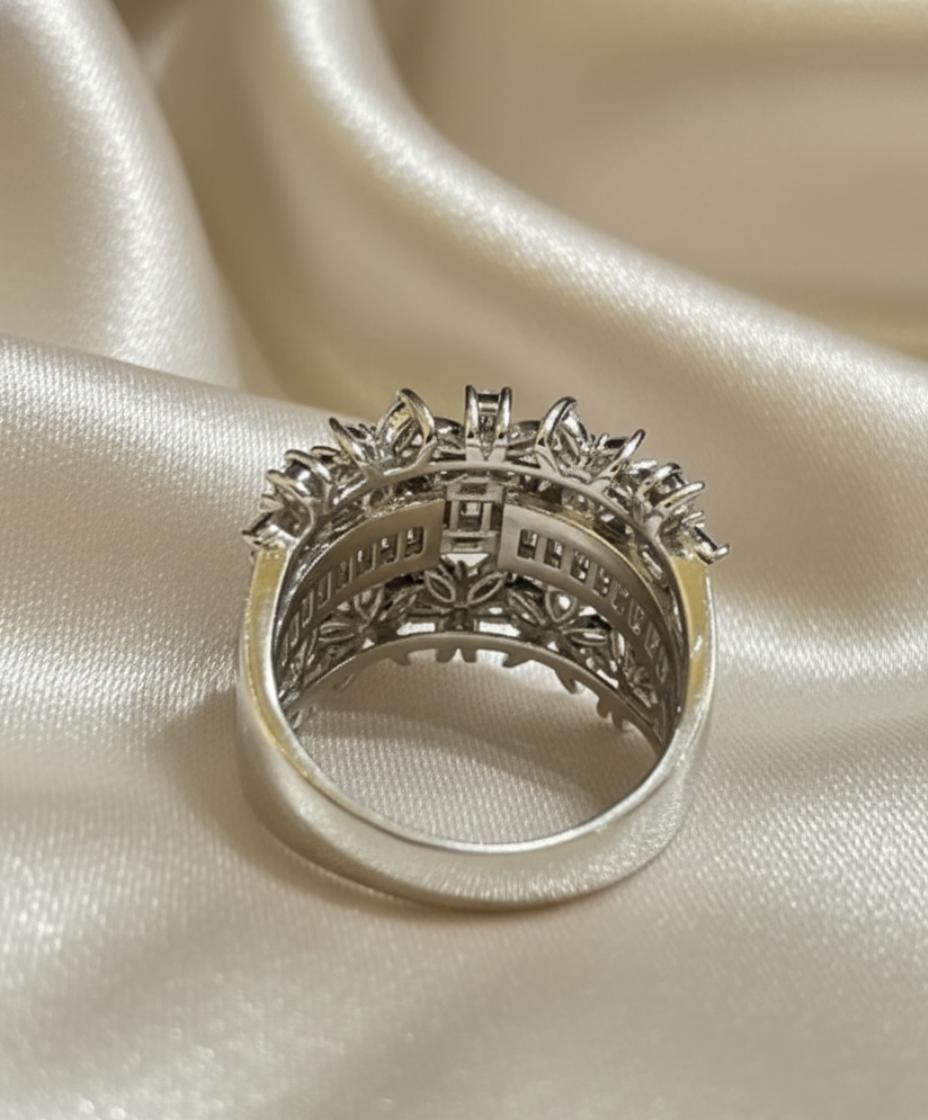 Multi-Row Floral Cubic Zirconia Band Ring - Image 3