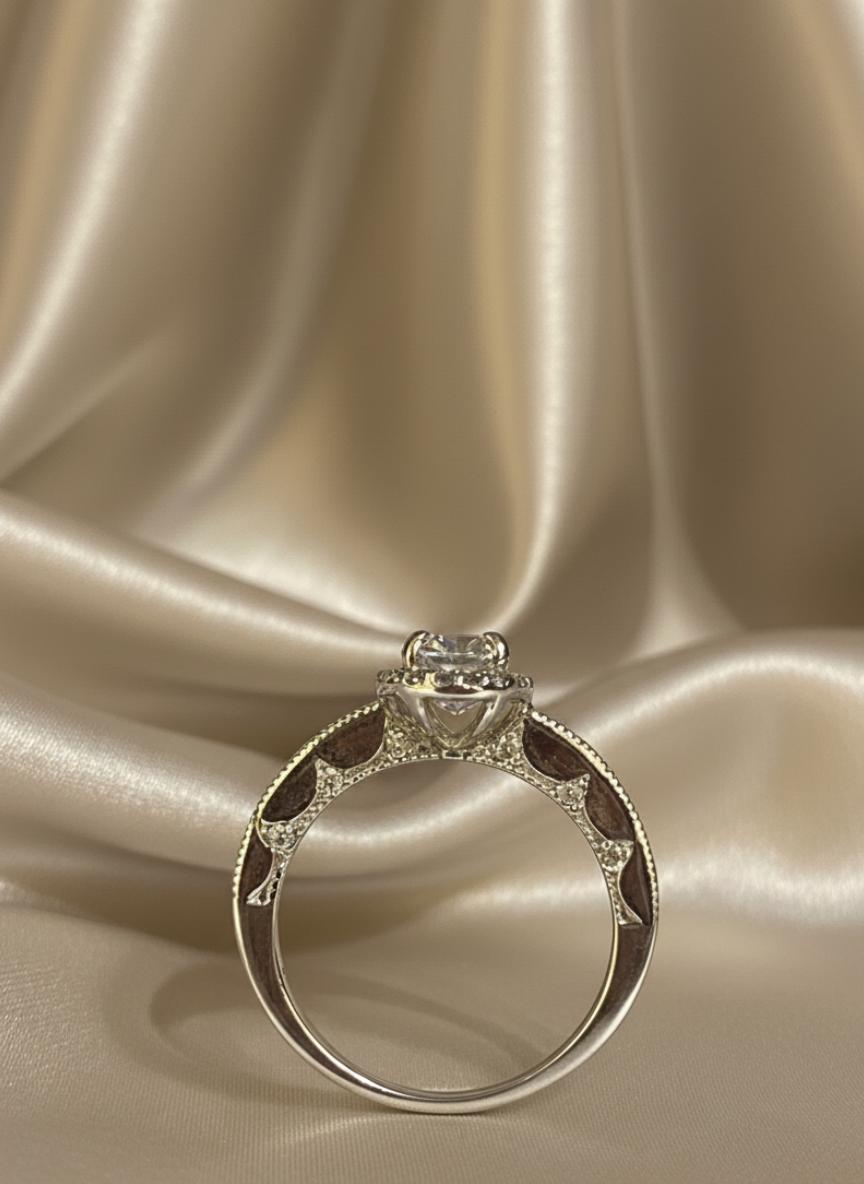 Oval Cubic Zirconia Halo Vintage Style Ring - Image 3