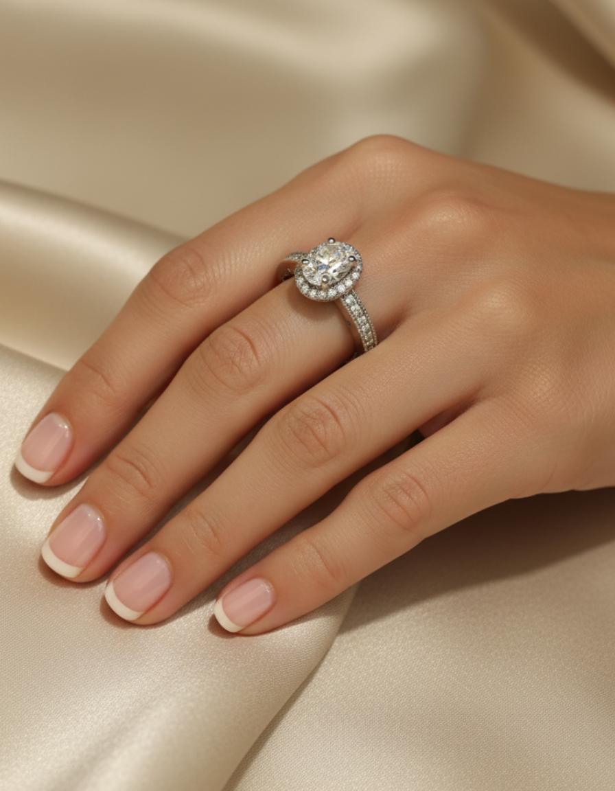 Oval Cubic Zirconia Halo Vintage Style Ring - Image 4