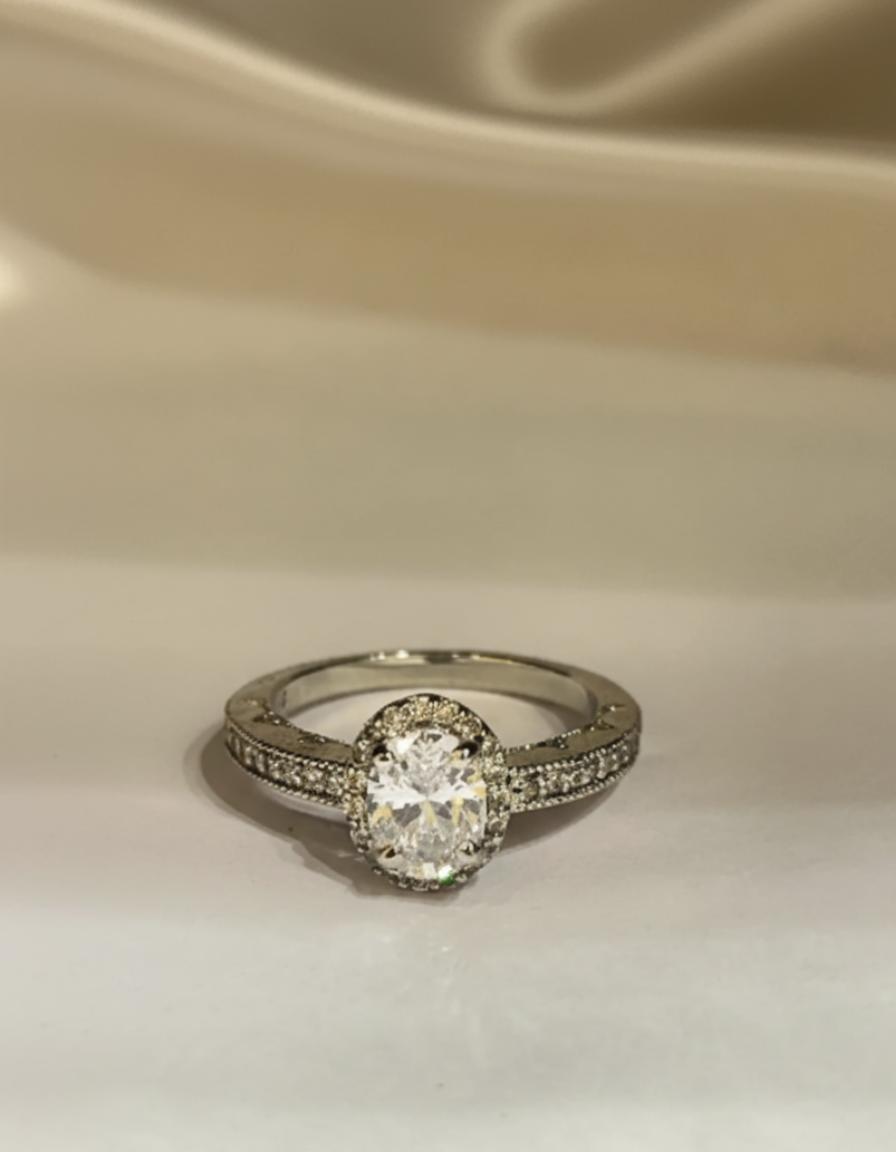 Oval Cubic Zirconia Halo Vintage Style Ring