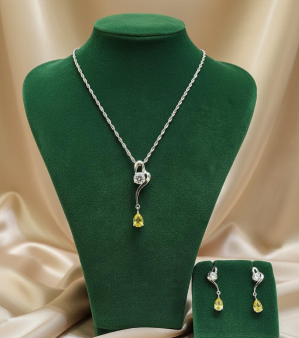 Swirl Curve Yellow Cubic Zirconia Drop Pendant