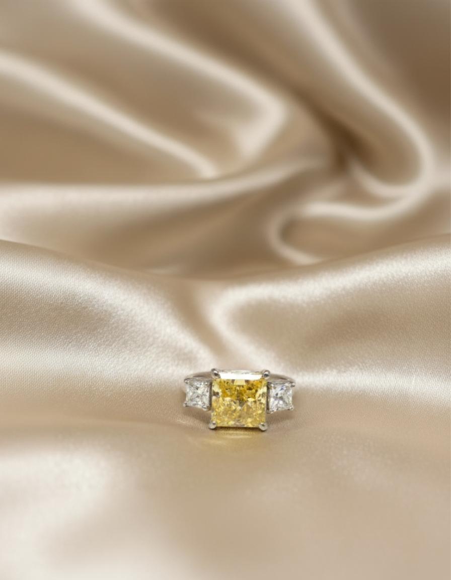 Yellow Radiant Cut Cubic Zirconia Three-Stone Statement Ring