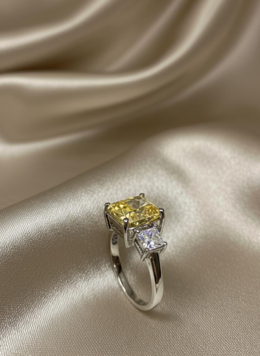 Yellow Radiant Cut Cubic Zirconia Three-Stone Statement Ring - Image 3