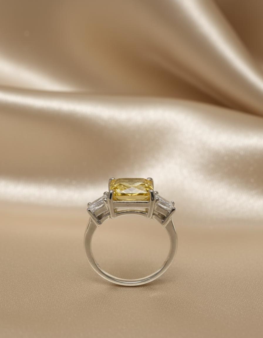Yellow Radiant Cut Cubic Zirconia Three-Stone Statement Ring - Image 2