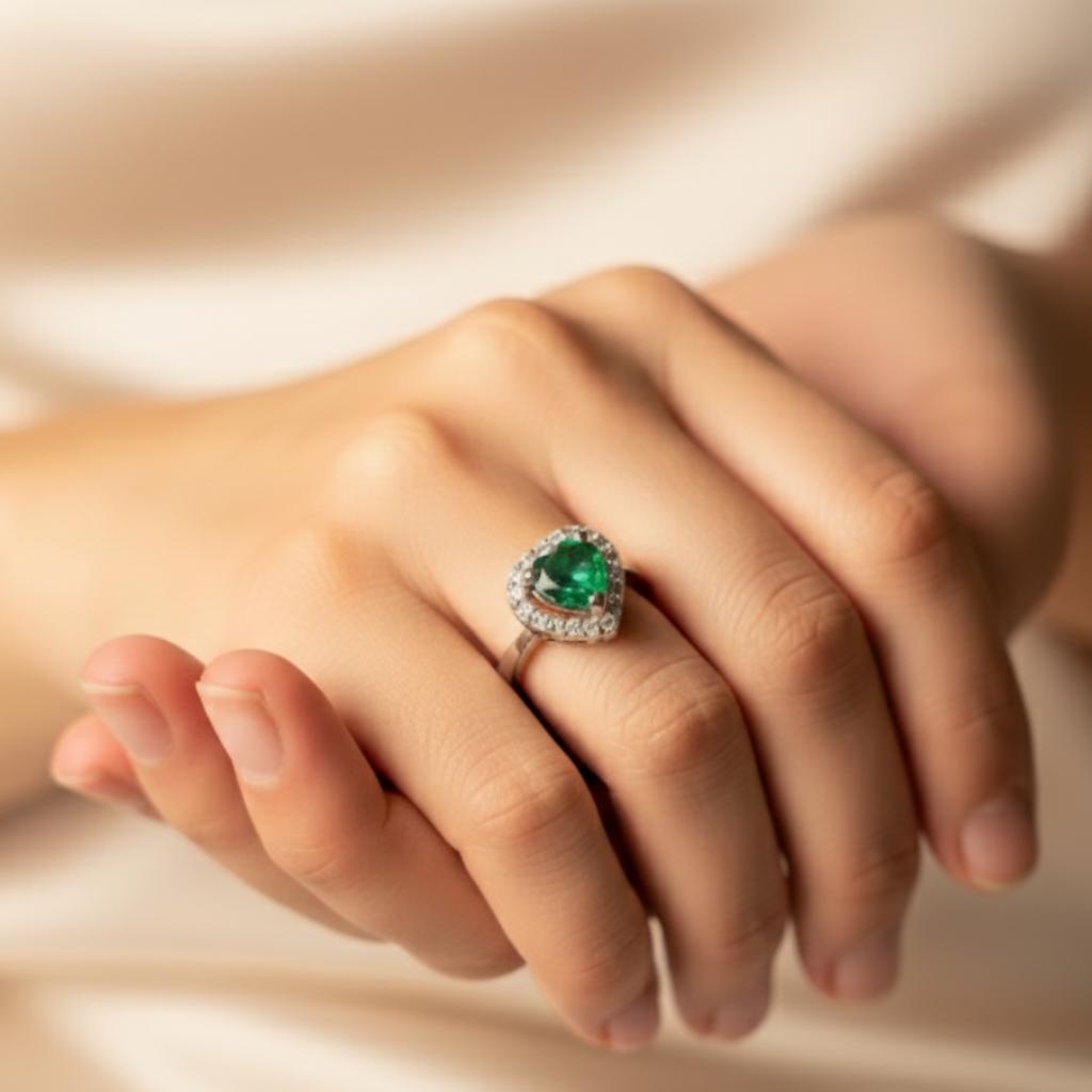 Veridian Heart Halo Sterling Ring - Image 4