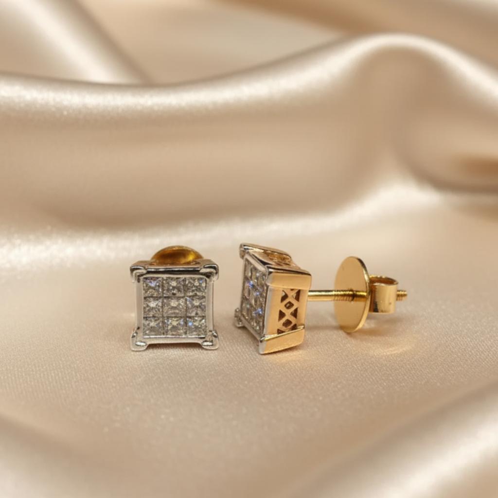 Unisex Princess Cut Diamond Cluster Studs - Image 2