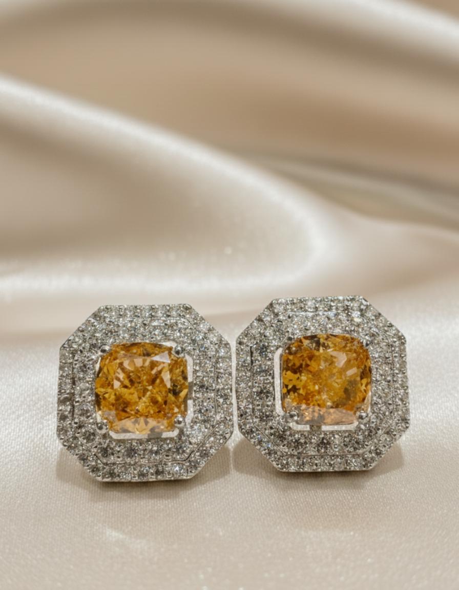 Cushion Cut Double Halo Cubic Zircon Stud Earrings