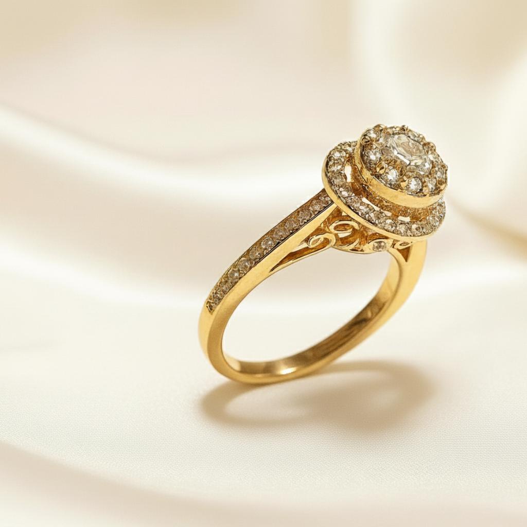 Rose Gold Double Halo Round Diamond Cluster Ring - Image 2