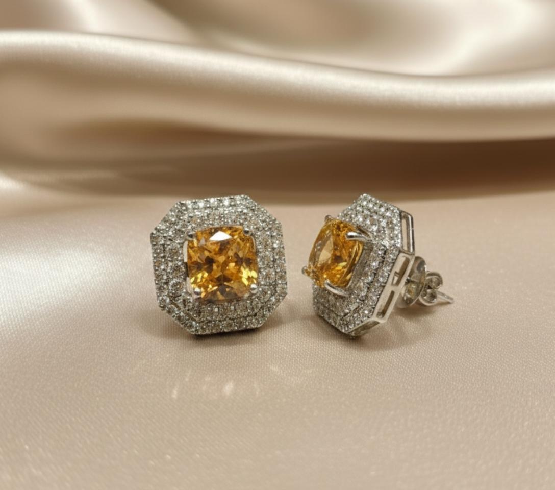 Cushion Cut Double Halo Cubic Zircon Stud Earrings  - Image 3