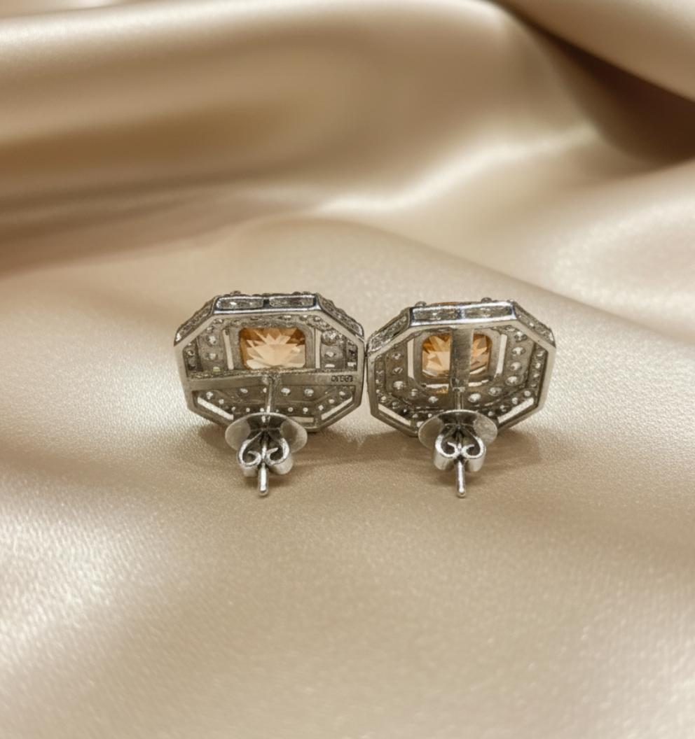 Cushion Cut Double Halo Cubic Zircon Stud Earrings  - Image 2