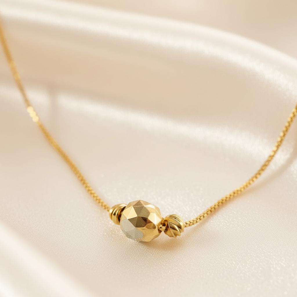  Gold Chain With Faceted Bead Pendant. - Image 2
