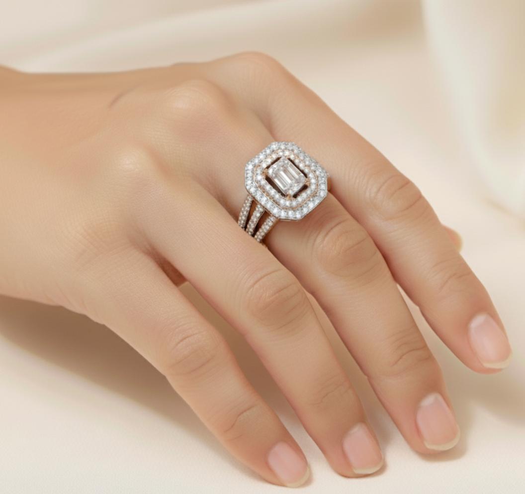 Rectangular Double Halo Diamond Ring - Image 4