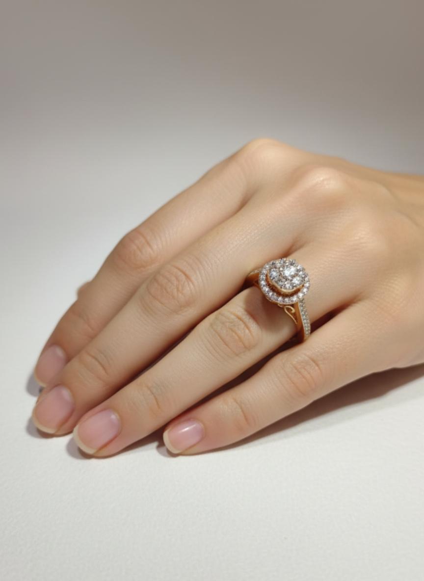 Rose Gold Double Halo Round Diamond Cluster Ring - Image 3