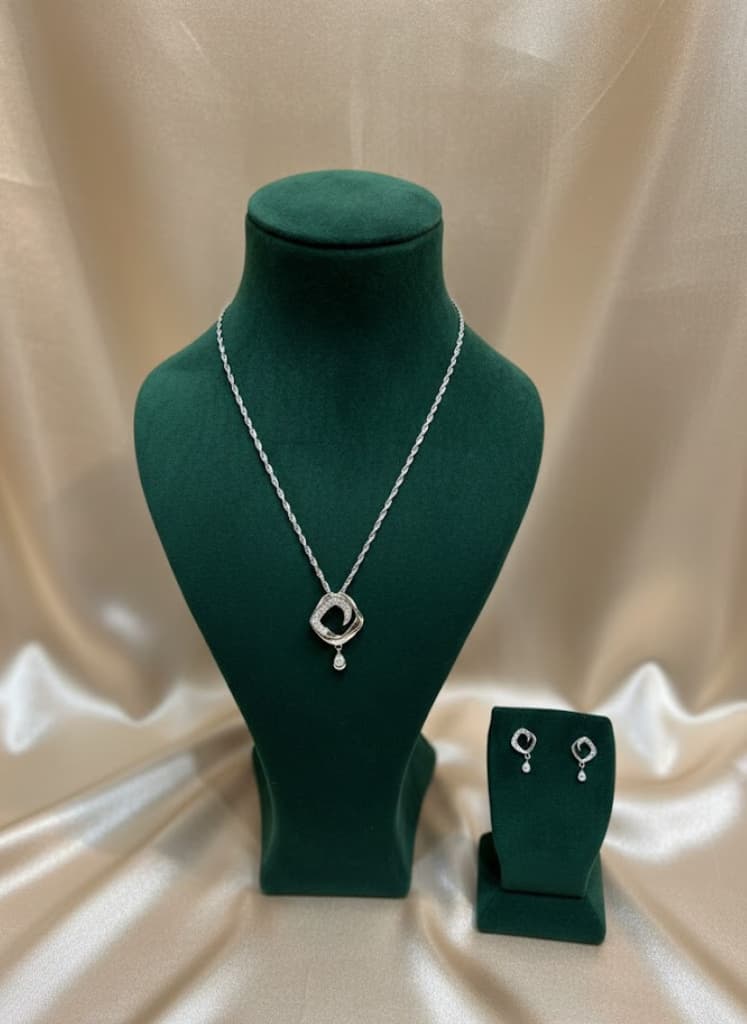 Abstract Cubic Zirconia Pendant And Earring Set