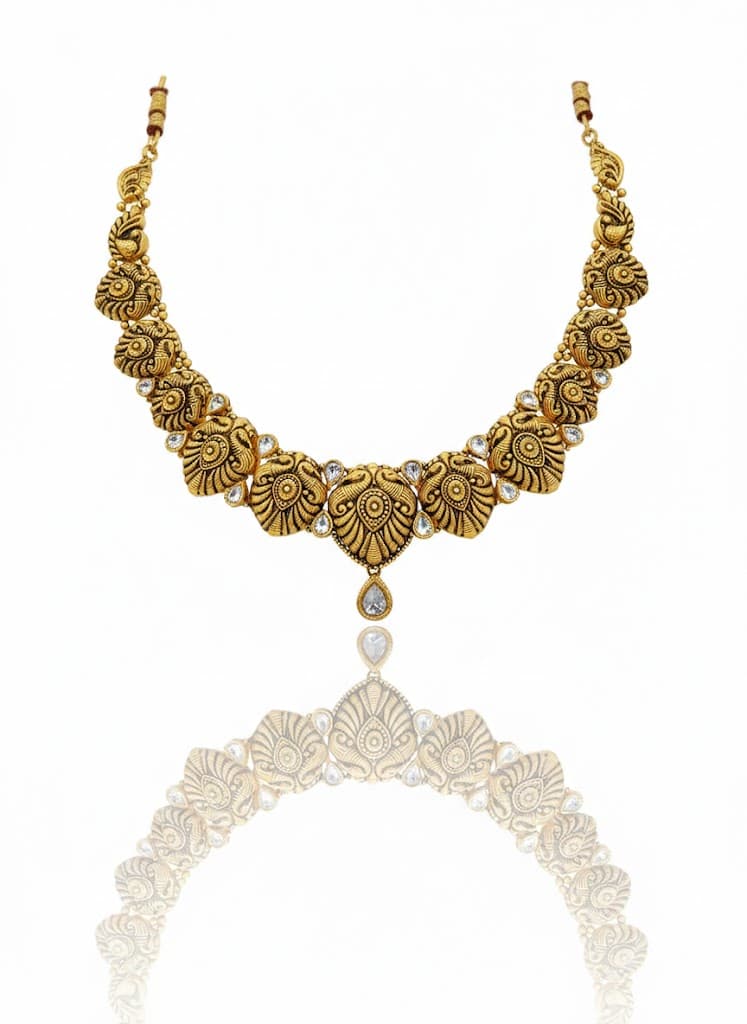 Antique Gold Kundan Peacock Necklace Set With Matching Earrings